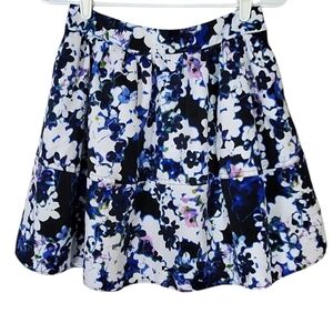 🟢7404 * Express Floral A-line Pleated Mini Skirt Blue White Size 4